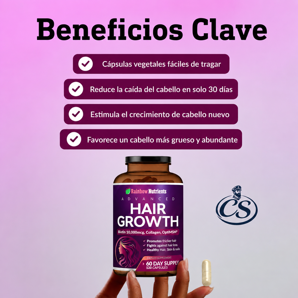 HAIR GROWTH ADVANCED™: Suplemento con 120 Cápsulas para Apoyar un Cabello Más Fuerte, Saludable y con Mejor Apariencia