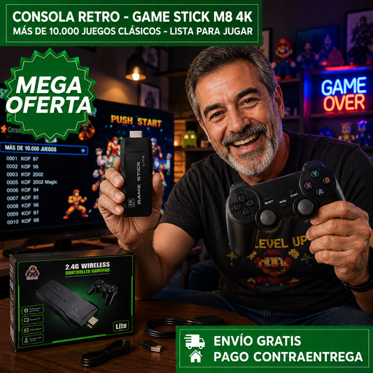 CONSOLA RETRO - GAME STICK M8 4K™: Consola con Más de 10.000 Juegos Clásicos para Diversión Sin Límites