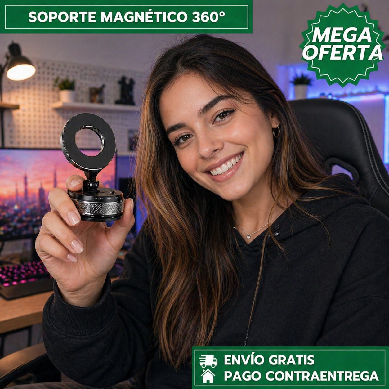 SOPORTE MAGNÉTICO 360°: Soporte Versátil con Giro Completo para Hogar, Oficina o Viaje