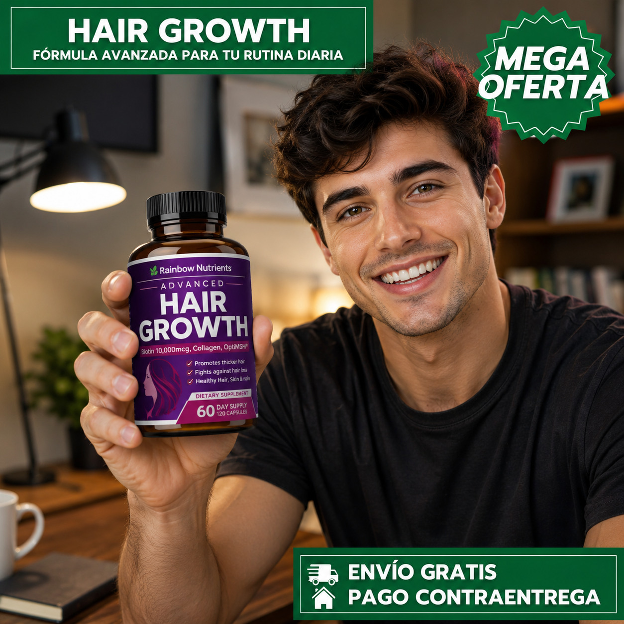 HAIR GROWTH ADVANCED™: Suplemento con 120 Cápsulas para Apoyar un Cabello Más Fuerte, Saludable y con Mejor Apariencia