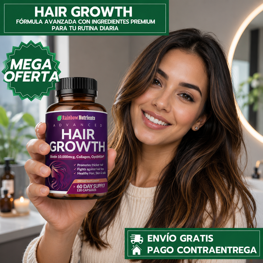 HAIR GROWTH ADVANCED™: Suplemento con 120 Cápsulas para Apoyar un Cabello Más Fuerte, Saludable y con Mejor Apariencia