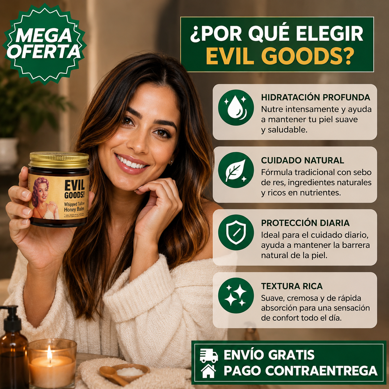 EVIL GOODS™ Crema: Bálsamo Nutritivo con Sebo de Res para Hidratación Profunda y Cuidado Integral de la Piel