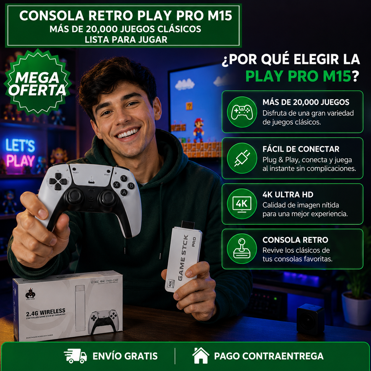 CONSOLA RETRO PLAY PRO M15™: Consola con Más de 20.000 Juegos Clásicos para Diversión Retro sin Límites