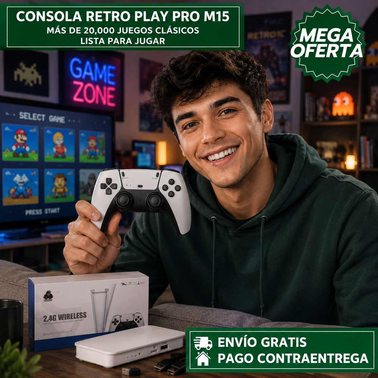 CONSOLA RETRO PLAY PRO M15™: Consola con Más de 20.000 Juegos Clásicos para Diversión Retro sin Límites