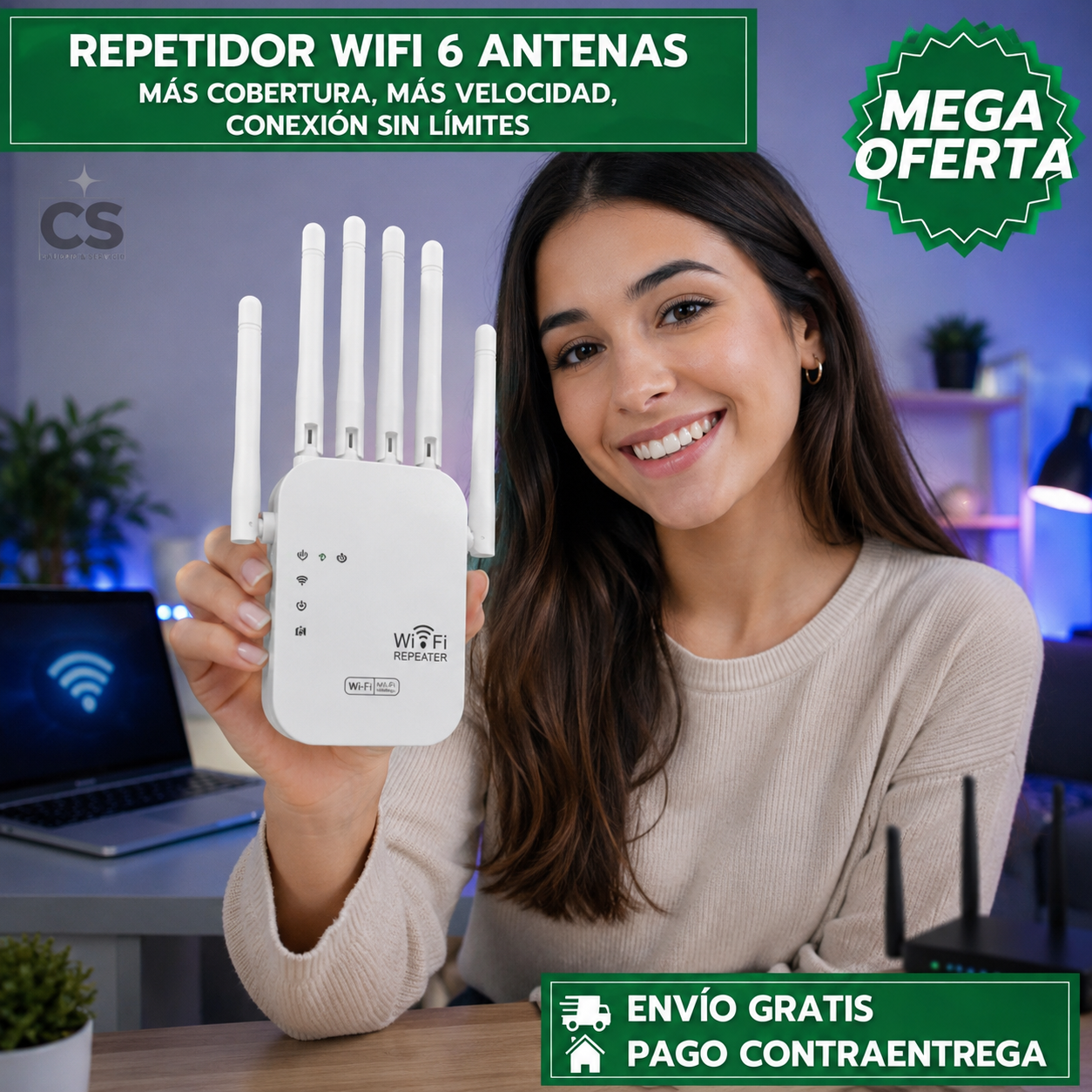 REPETIDOR WIFI DE ALTA POTENCIA 6 ANTENAS™: Elimina zonas muertas de tu WiFi