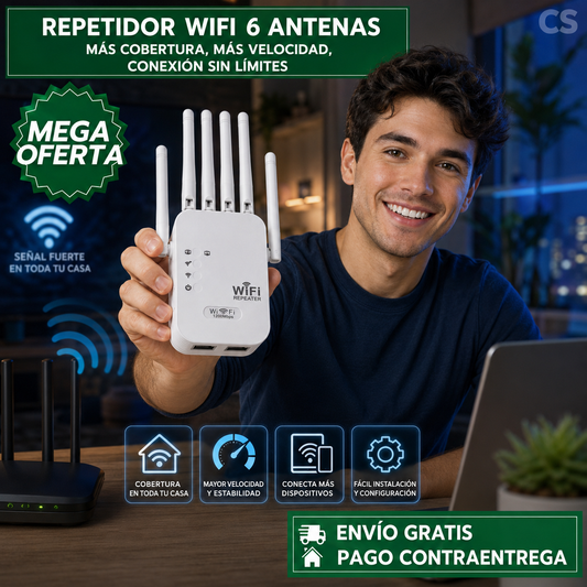 REPETIDOR WIFI DE ALTA POTENCIA 6 ANTENAS™: Elimina zonas muertas de tu WiFi