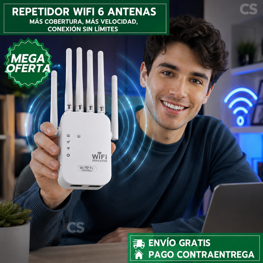 REPETIDOR WIFI DE ALTA POTENCIA 6 ANTENAS™: Elimina zonas muertas de tu WiFi