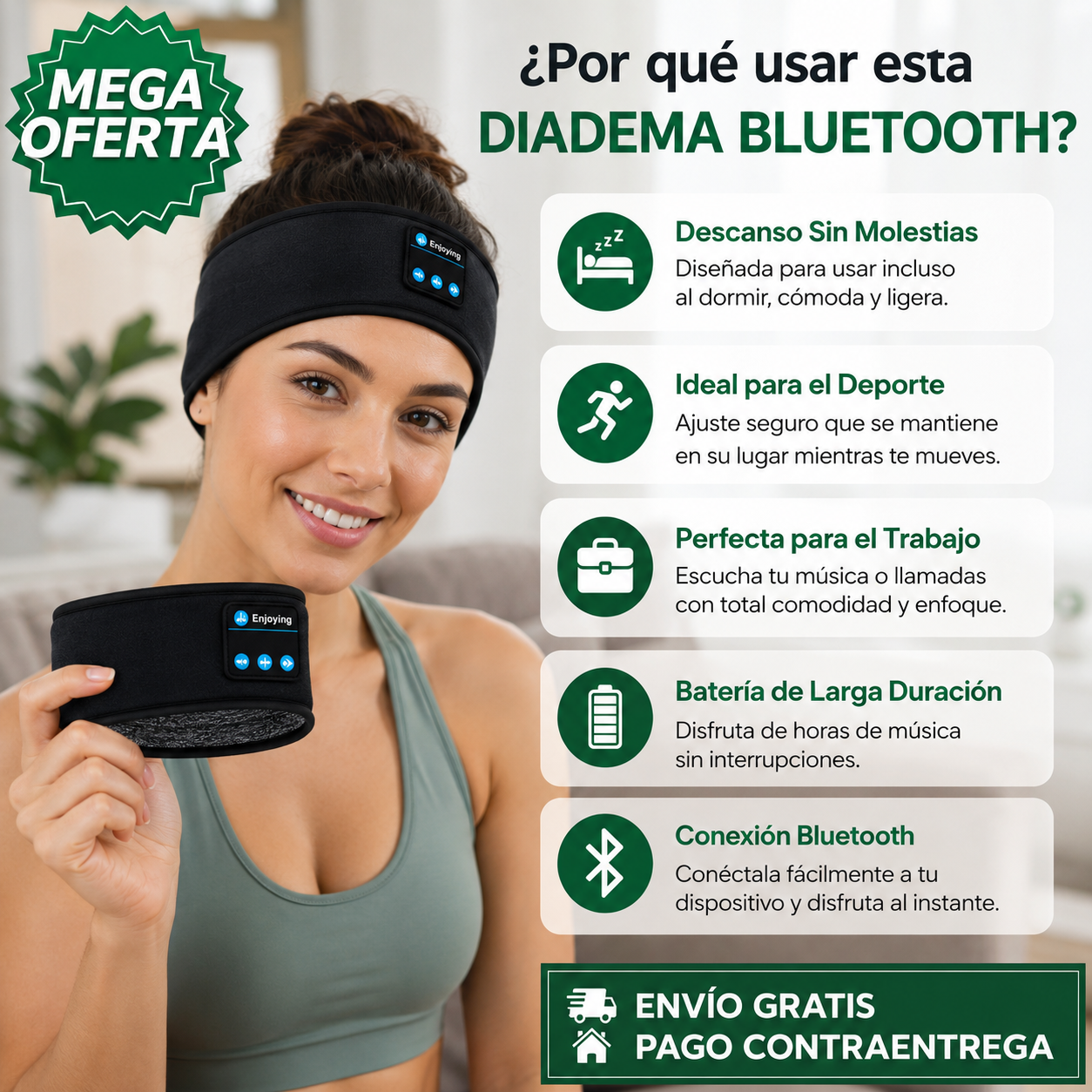 DIADEMA BLUETOOTH™: Audífonos Inalámbricos con Sonido Envolvente para Música, Llamadas y Uso Diario