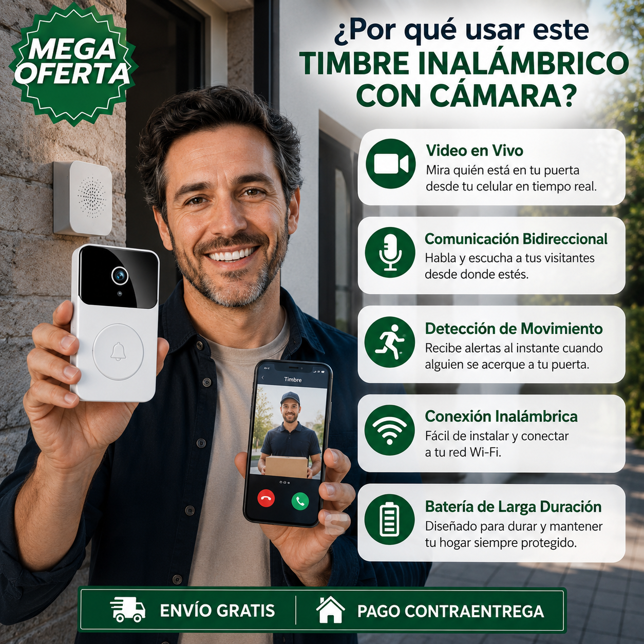 TIMBRE INALÁMBRICO CON CÁMARA™: Seguridad Inteligente con Video en Tiempo Real y Comunicación Bidireccional