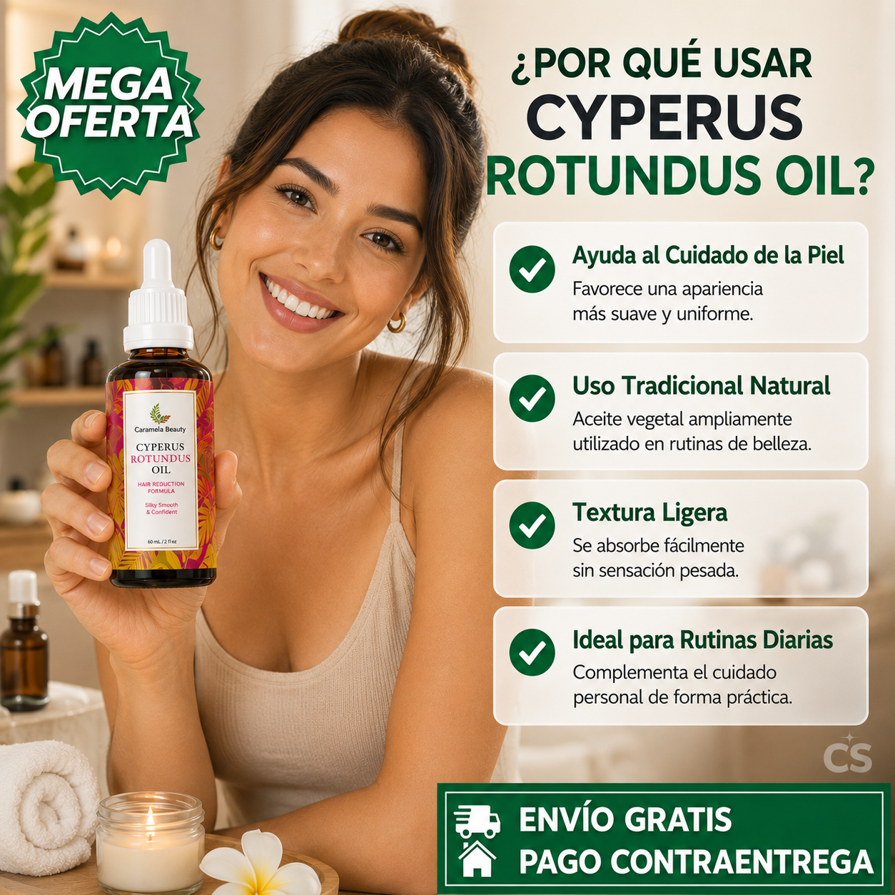 ACEITE DE CYPERUS ROTUNDUS™: Solución Natural para una Piel Más Lisa, Suave y Cuidada