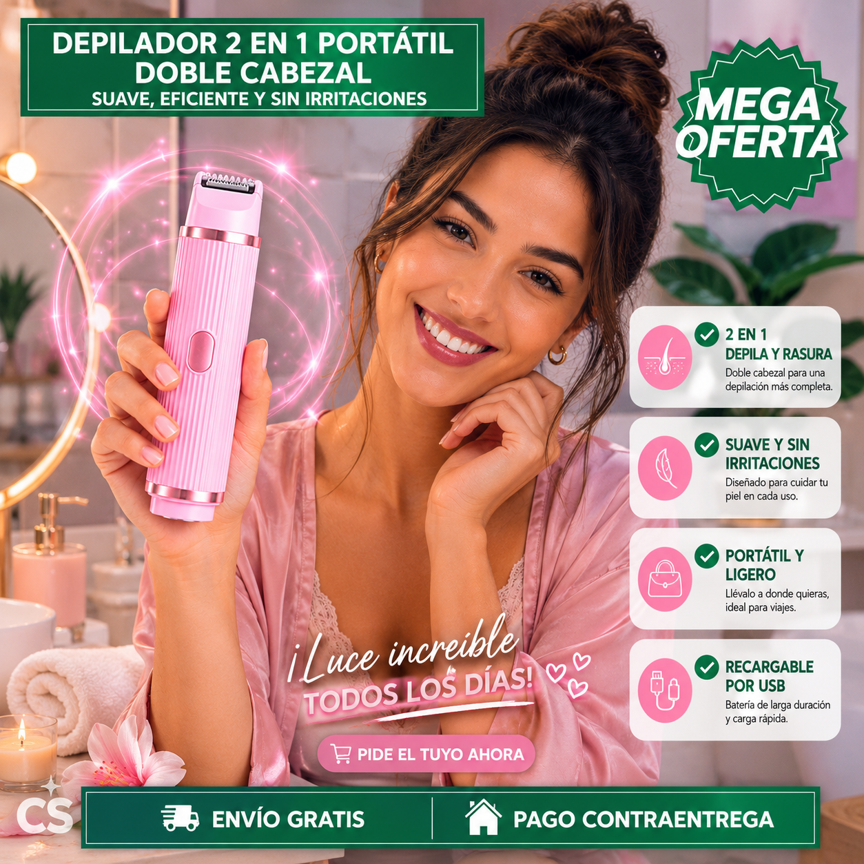 DEPILADORA 2 EN 1 PORTÁTIL DOBLE CABEZAL™: Tecnología de Precisión para una Piel Suave en Minutos