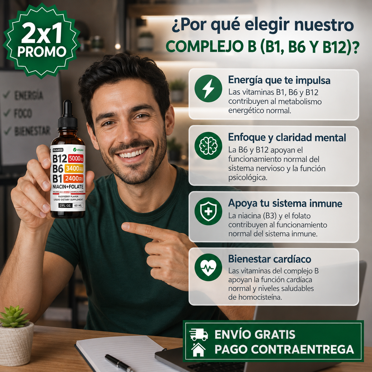 COMPLEJO B SUBLINGUAL™ 2x1: Fórmula con Vitaminas B1, B6 y B12 para Apoyar la Energía, la Función Nerviosa y el Bienestar Diario