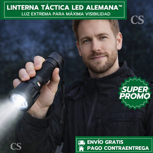 LINTERNA TÁCTICA LED ALEMANA™: Luz extrema para máxima visibilidad