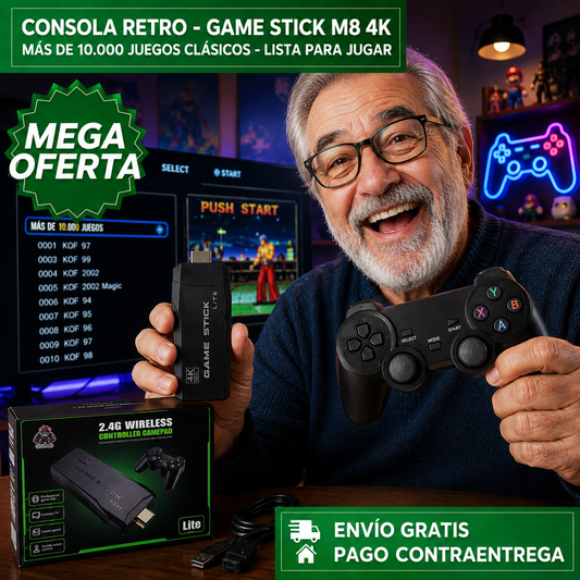 CONSOLA RETRO - GAME STICK M8 4K™: Consola con Más de 10.000 Juegos Clásicos para Diversión Sin Límites