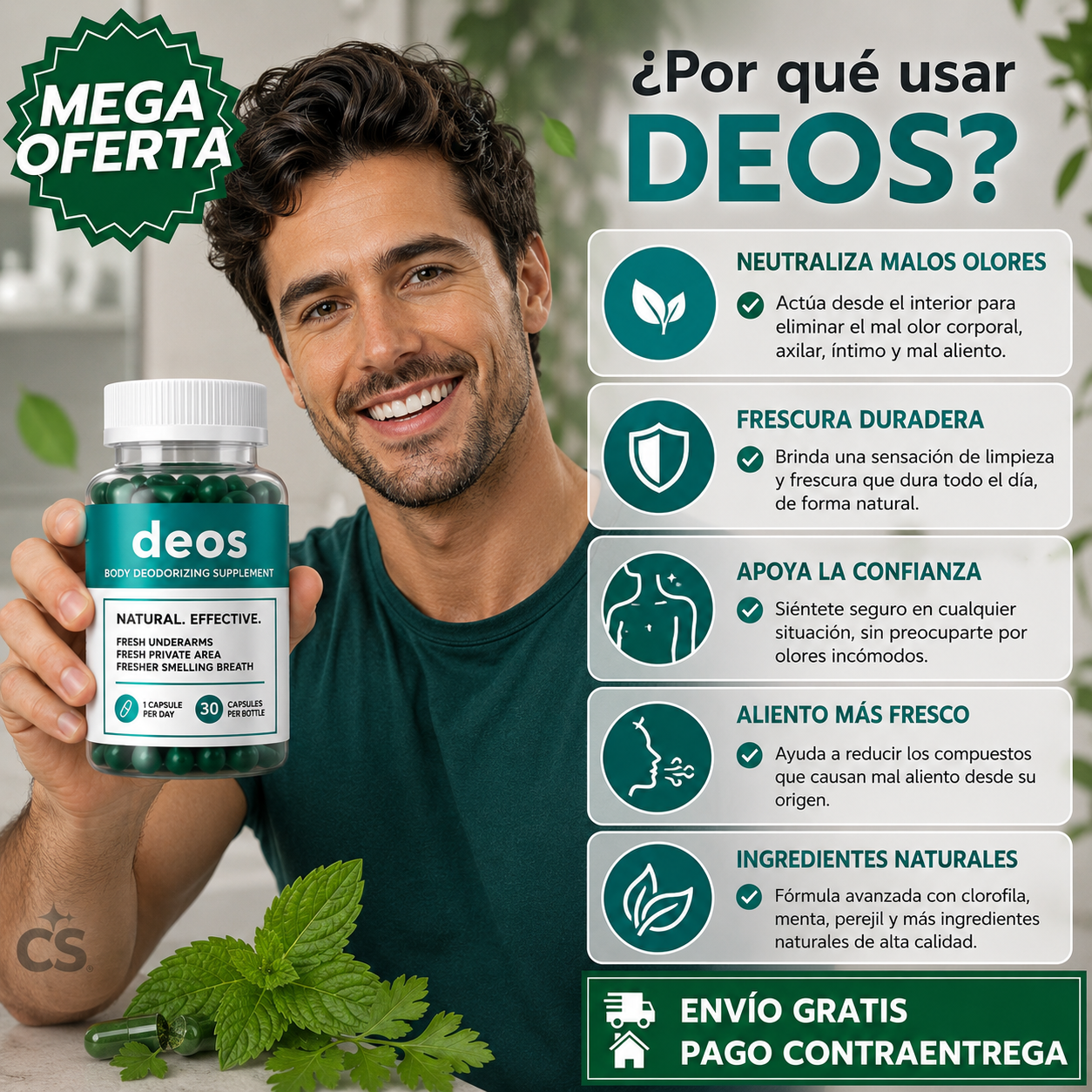 DEOS™ 2x1: Suplemento con Clorofila, Menta y Perejil para Favorecer una Sensación de Frescura y Bienestar Diario
